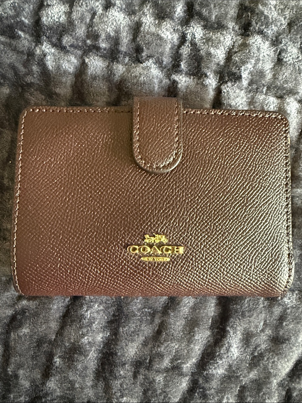 COACH Brown Leather Card & Key Holder with Gold Logo